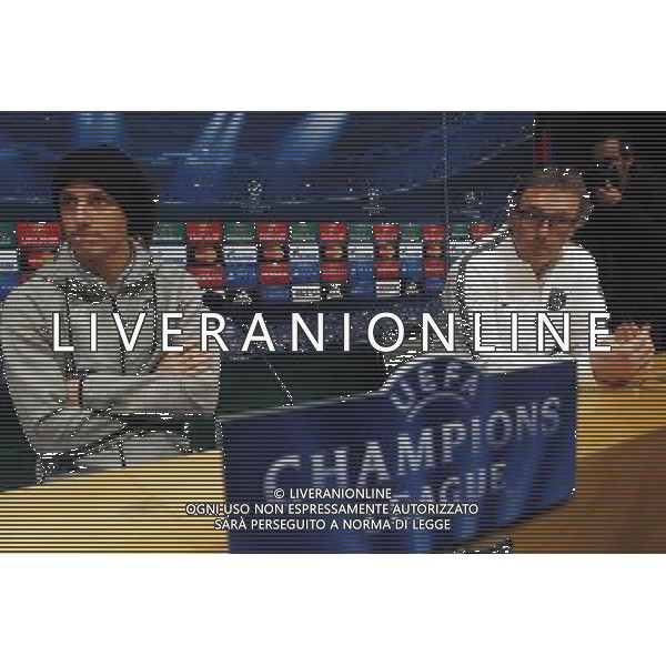David LUIZ / Laurent BLANC - 09.12.2014 - Conference de Presse avant le match Barcelone / Paris Saint Germain - Champions League Photo : Joma / Icon Sport AG ALDO LIVERANI SAS ONLY ITALY