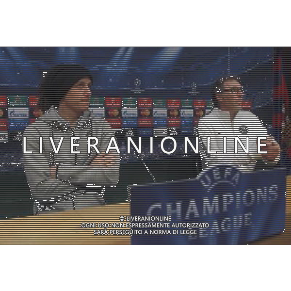 David LUIZ / Laurent BLANC - 09.12.2014 - Conference de Presse avant le match Barcelone / Paris Saint Germain - Champions League Photo : Joma / Icon Sport AG ALDO LIVERANI SAS ONLY ITALY