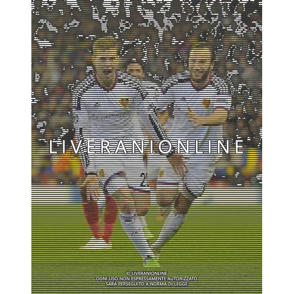 FC Basel\'s Fabian Frei (left) celebrates scoring the opening goal Photographer Dave Howarth/CameraSport Football - UEFA Champions League Group B - Liverpool v Basel - Tuesday 9th December 2014 - Anfield - Liverpool © CameraSport - 43 Linden Ave. Countesthorpe. Leicester. England. LE8 5PG - Tel: +44 (0) 116 277 4147 - admin@camerasport.com - www.camerasport.com AG ALDO LIVERANI SAS ONLY ITALY