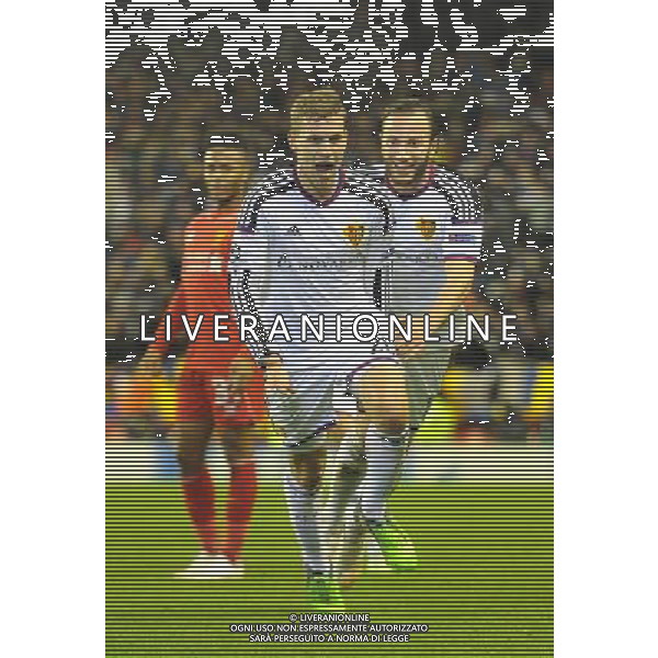FC Basel\'s Fabian Frei (left) celebrates scoring the opening goal Photographer Dave Howarth/CameraSport Football - UEFA Champions League Group B - Liverpool v Basel - Tuesday 9th December 2014 - Anfield - Liverpool © CameraSport - 43 Linden Ave. Countesthorpe. Leicester. England. LE8 5PG - Tel: +44 (0) 116 277 4147 - admin@camerasport.com - www.camerasport.com AG ALDO LIVERANI SAS ONLY ITALY