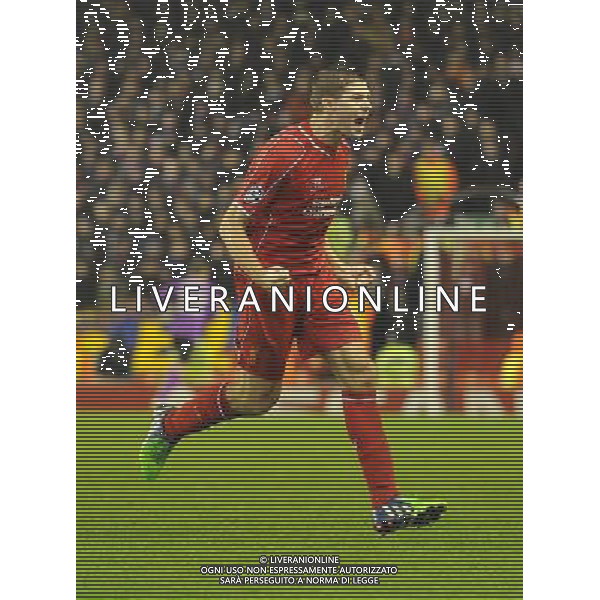Liverpool\'s Steven Gerrard celebrates scoring the eaqualising goal to make the score 1-1 Photographer Dave Howarth/CameraSport Football - UEFA Champions League Group B - Liverpool v Basel - Tuesday 9th December 2014 - Anfield - Liverpool © CameraSport - 43 Linden Ave. Countesthorpe. Leicester. England. LE8 5PG - Tel: +44 (0) 116 277 4147 - admin@camerasport.com - www.camerasport.com AG ALDO LIVERANI SAS ONLY ITALY