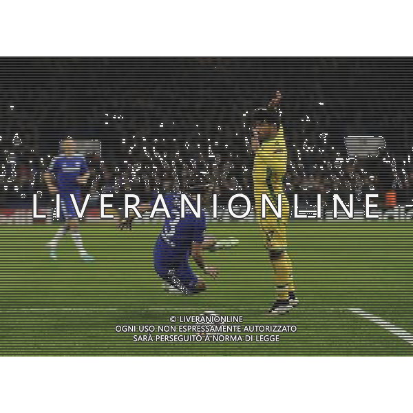 Chelsea\'s Filipe Luis is fouled by Ricardo Esgaio leading to a penalty Photographer Ashley Western/CameraSport Football - UEFA Champions League Group G - Chelsea v Sporting Lisbon - Wednesday 10th December 2014 - Stamford Bridge - London © CameraSport - 43 Linden Ave. Countesthorpe. Leicester. England. LE8 5PG - Tel: +44 (0) 116 277 4147 - admin@camerasport.com - www.camerasport.com /Agenzia Aldo Liverani Sas - ITALY ONLY - EDITORIAL USE ONLY