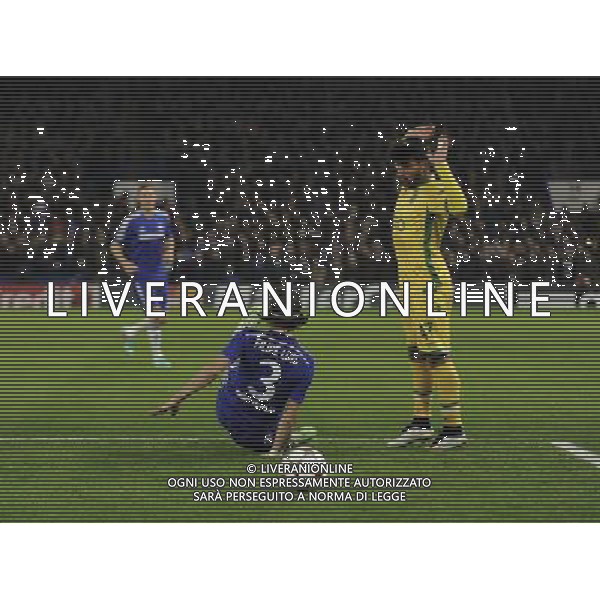 Chelsea\'s Filipe Luis is fouled by Ricardo Esgaio leading to a penalty Photographer Ashley Western/CameraSport Football - UEFA Champions League Group G - Chelsea v Sporting Lisbon - Wednesday 10th December 2014 - Stamford Bridge - London © CameraSport - 43 Linden Ave. Countesthorpe. Leicester. England. LE8 5PG - Tel: +44 (0) 116 277 4147 - admin@camerasport.com - www.camerasport.com /Agenzia Aldo Liverani Sas - ITALY ONLY - EDITORIAL USE ONLY