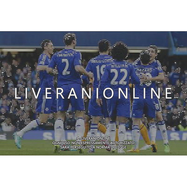 Chelsea\'s Eden Hazard celebrates scoring his sides first goal with teammates Photographer Craig Mercer/CameraSport Football - Barclays Premiership - Chelsea v Hull City - Saturday 13th December 2014 - Stamford Bridge - London © CameraSport - 43 Linden Ave. Countesthorpe. Leicester. England. LE8 5PG - Tel: +44 (0) 116 277 4147 - admin@camerasport.com - www.camerasport.com AG ALDO LIVERANI SAS ONLY ITALY