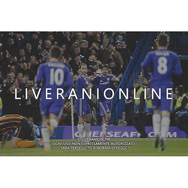 Chelsea\'s Diego Costa celebrates scoring his sides second goal Photographer Craig Mercer/CameraSport Football - Barclays Premiership - Chelsea v Hull City - Saturday 13th December 2014 - Stamford Bridge - London © CameraSport - 43 Linden Ave. Countesthorpe. Leicester. England. LE8 5PG - Tel: +44 (0) 116 277 4147 - admin@camerasport.com - www.camerasport.com AG ALDO LIVERANI SAS ONLY ITALY