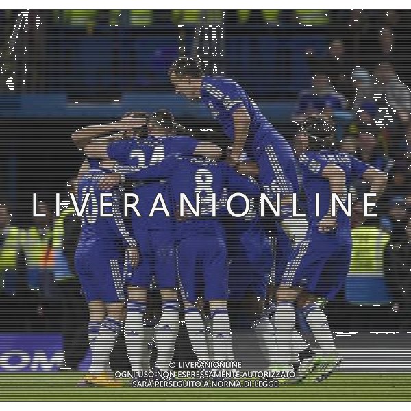Chelsea players celebrate their second goal Photographer Craig Mercer/CameraSport Football - Barclays Premiership - Chelsea v Hull City - Saturday 13th December 2014 - Stamford Bridge - London © CameraSport - 43 Linden Ave. Countesthorpe. Leicester. England. LE8 5PG - Tel: +44 (0) 116 277 4147 - admin@camerasport.com - www.camerasport.com AG ALDO LIVERANI SAS ONLY ITALY