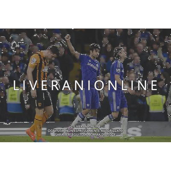 Chelsea\'s Diego Costa celebrates scoring his sides second goal Photographer Craig Mercer/CameraSport Football - Barclays Premiership - Chelsea v Hull City - Saturday 13th December 2014 - Stamford Bridge - London © CameraSport - 43 Linden Ave. Countesthorpe. Leicester. England. LE8 5PG - Tel: +44 (0) 116 277 4147 - admin@camerasport.com - www.camerasport.com AG ALDO LIVERANI SAS ONLY ITALY