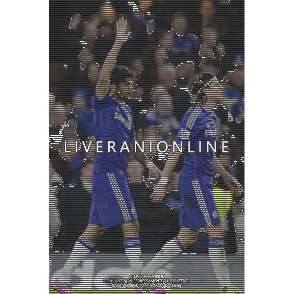 Chelsea\'s Diego Costa celebrates scoring his sides second goal Photographer Craig Mercer/CameraSport Football - Barclays Premiership - Chelsea v Hull City - Saturday 13th December 2014 - Stamford Bridge - London © CameraSport - 43 Linden Ave. Countesthorpe. Leicester. England. LE8 5PG - Tel: +44 (0) 116 277 4147 - admin@camerasport.com - www.camerasport.com AG ALDO LIVERANI SAS ONLY ITALY