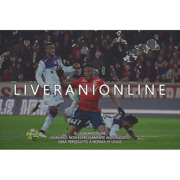 Faute de Maxime SPANO sur Divock ORIGI / Penalty - 14.12.2014 - Lille / Toulouse - 18eme journee de Ligue1 Photo : Dave Winter / Icon Sport *** Local Caption *** AG ALDO LIVERANI SAS ONLY ITALY *** Local Caption *** AG ALDO LIVERANI SAS ONLY ITALY