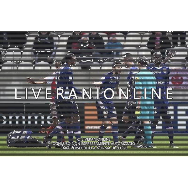 Clarck NSIKULU / Cedric CAMBON / Kasim ABDALLAH / Cedric BARBOSA / Benoit MILLOT / Cedric MONGONGU - 13.12.2014 - Reims / Evian Thonon - 18eme journee de Ligue1 Photo : Fred Porcu / Icon Sport *** Local Caption *** AG ALDO LIVERANI SAS ONLY ITALY *** Local Caption *** AG ALDO LIVERANI SAS ONLY ITALY