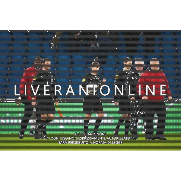 Regis GERBAUD / Stephanie FRAPPART / Bastien MELIQUE (escortes par la securite) - 12.12.2014 - Le Havre / Laval - 17eme journee de Ligue 2 Photo : Fred Porcu / Icon Sport /Agenzia Aldo Liverani sas - ITALY ONLY - EDITORIAL USE ONLY