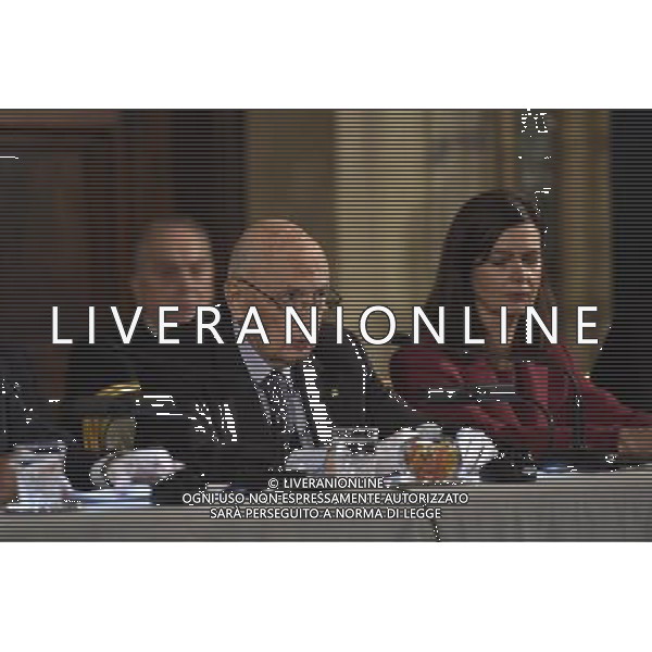 Cerimonia per lo scambio degli auguri di fine anno a Palazzo del Quirinale a Roma 16 dicembre 2014 nella foto Giorgio Napolitano e Laura Boldrini ©Corradetti/Agenzia Aldo Liverani sas