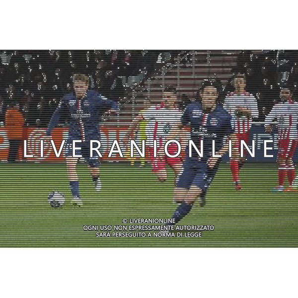 Clement CHANTOME / Edinson CAVANI - 17.12.2014 - Ajaccio / Paris Saint Germain - Coupe de la ligue - Photo : Jean Pierre Belzit / Icon Sport /AGENZIA ALDO LIVERANI SAS - ITALY ONLY - EDITORIAL USE ONLY