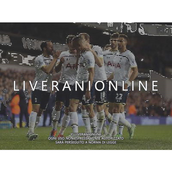 Tottenham Hotspur\'s Nabil Bentaleb celebrates his goal Photo by KieranGalvin/CameraSport Football - Capital One Cup - Quarter-Final - Tottenham Hotspur v Newcastle United - Wednesday 17th December 2014 - White Hart Lane - London © CameraSport - 43 Linden Ave. Countesthorpe. Leicester. England. LE8 5PG - Tel: +44 (0) 116 277 4147 - admin@camerasport.com - www.camerasport.com /AGENZIA ALDO LIVERANI SAS - ITALY ONLY - EDITORIAL USE ONLY