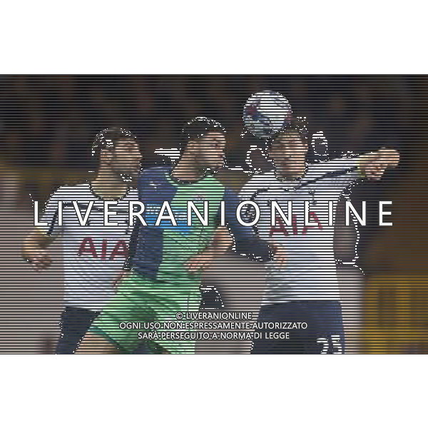 Tottenham Hotspur\'s Benjamin Stambouli under pressure from Newcastle United\'s Emmanuel Riviere Photo by KieranGalvin/CameraSport Football - Capital One Cup - Quarter-Final - Tottenham Hotspur v Newcastle United - Wednesday 17th December 2014 - White Hart Lane - London © CameraSport - 43 Linden Ave. Countesthorpe. Leicester. England. LE8 5PG - Tel: +44 (0) 116 277 4147 - admin@camerasport.com - www.camerasport.com /AGENZIA ALDO LIVERANI SAS - ITALY ONLY - EDITORIAL USE ONLY