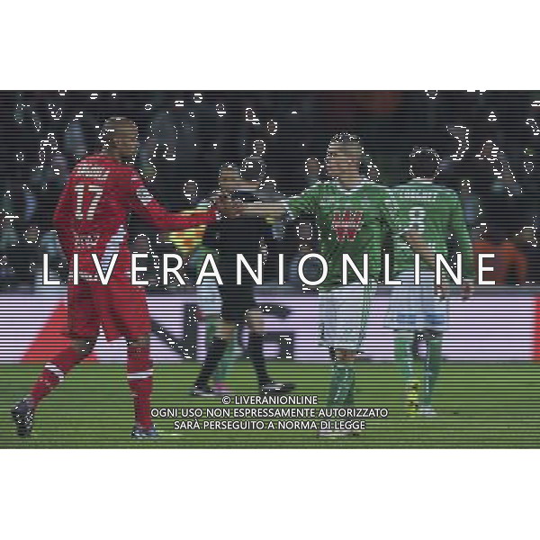 Aldo ANGOULA / Romain HAMOUMA - 21.12.2014 - Saint Etienne / Evian Thonon - 19eme journee de Ligue 1 Photo : Jean Paul Thomas / Icon Sport AG ALDO LIVERANI SAS ONLY ITALY