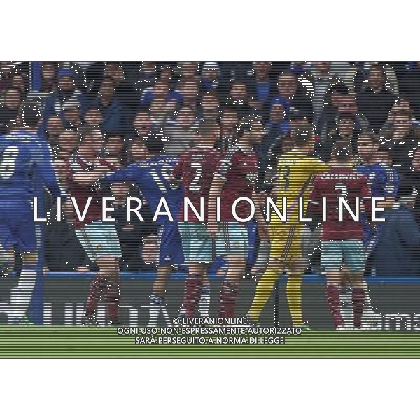 West Ham United\'s Adrian having a push at Chelsea\'s Branislav Ivanovic Photographer Kieran Galvin/CameraSport Football - Barclays Premiership - Chelsea v West Ham United - Friday 26th December 2014 - Stamford Bridge - London © CameraSport - 43 Linden Ave. Countesthorpe. Leicester. England. LE8 5PG - Tel: +44 (0) 116 277 4147 - admin@camerasport.com - www.camerasport.com AG ALDO LIVERANI SAS ONLY ITALY