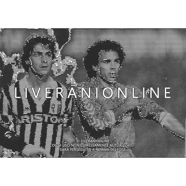 RETROSPETTIVA LIONELLO MANFREDONIA NELLA FOTO LIONELLO MANFREDONIA CON HUGO SANCHEZ REAL MADRID ARCHIVIO ALDO LIVERANI SAS