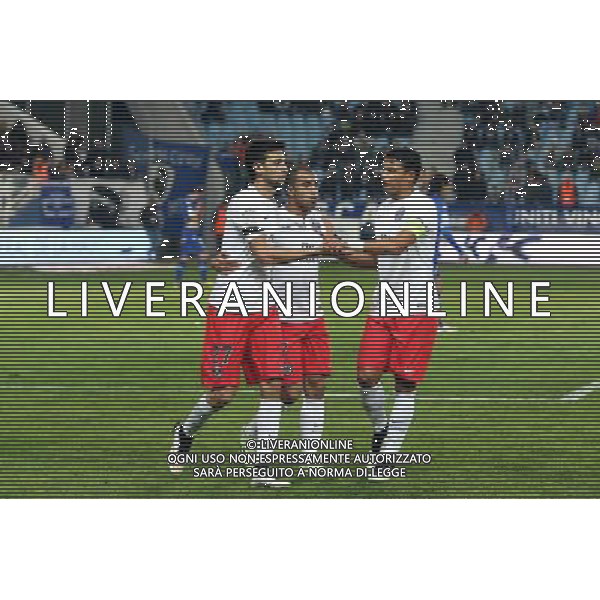 Joie Javier PASTORE / Lucas MOURA / Thiago SILVA - 10.01.2015 - Bastia / Paris Saint Germain - 20e journee Ligue 1 Photo : Michel Maestracci / Icon Sport /Agenzia Aldo Liverani sas - ITALY ONLY - EDITORIAL USE ONLY