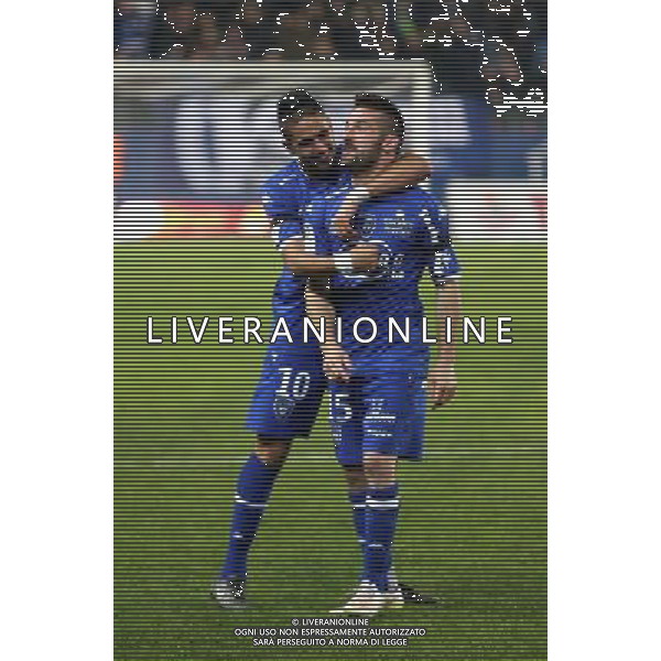 Joie Julian PALMIERI / Ryad BOUDEBOUZ - 10.01.2015 - Bastia / Paris Saint Germain - 20e journee Ligue 1 Photo : Michel Maestracci / Icon Sport /Agenzia Aldo Liverani sas - ITALY ONLY - EDITORIAL USE ONLY