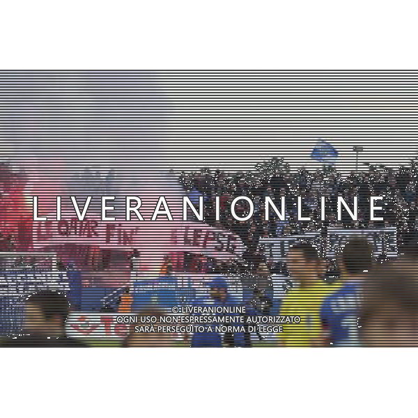 Banderole - Le Qatar finance le PSG et le terrorisme - 10.01.2015 - Bastia / Paris Saint Germain - 20e journee Ligue 1 Photo : Michel Maestracci / Icon Sport AG ALDO LIVERANI SAS ONLY ITALY