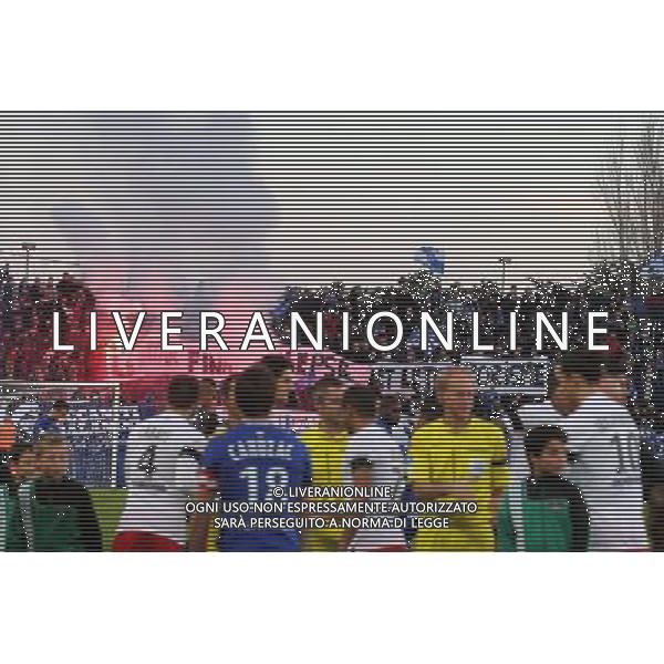 Banderole - Le Qatar finance le PSG et le terrorisme - 10.01.2015 - Bastia / Paris Saint Germain - 20e journee Ligue 1 Photo : Michel Maestracci / Icon Sport AG ALDO LIVERANI SAS ONLY ITALY