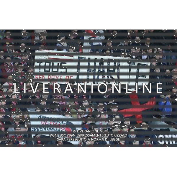 Hommage Charlie Hebdo - 10.01.2015 - Guingamp / Lens - 20eme journee de Ligue 1 Photo : Vincent Michel / Icon Sport AG ALDO LIVERANI SAS ONLY ITALY