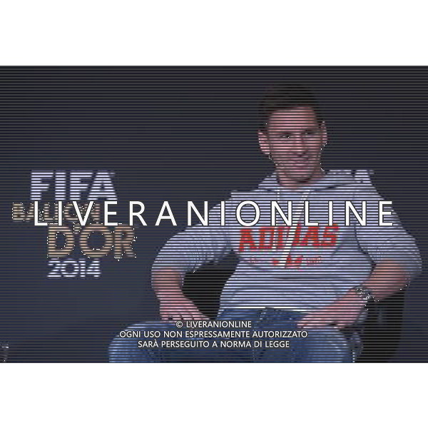 FIFA Ballon d\'Or 2014 Zurigo (Svizzera) - 12.01.2015 Nella Foto:Conferenza stampa dei tre giocatori candidati alla vittoria del pallone d\'oro: Lionel Messi /Ph.Vitez-Ag. Aldo Liverani