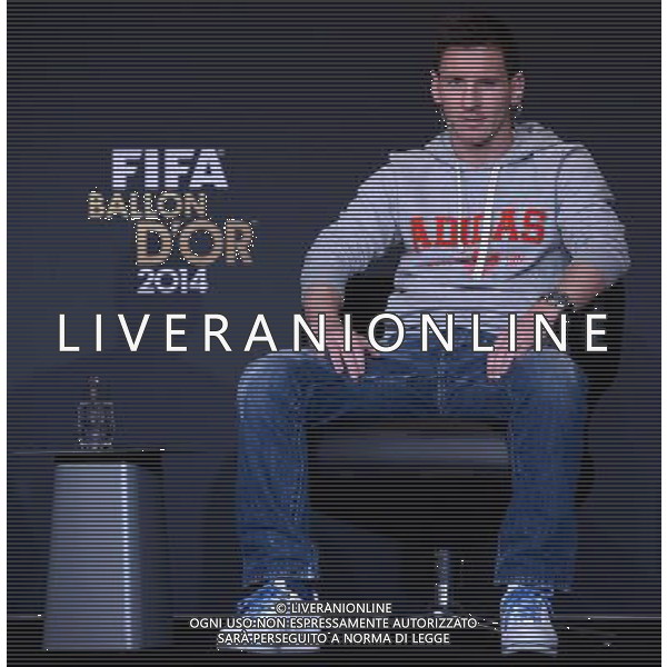 FIFA Ballon d\'Or 2014 Zurigo (Svizzera) - 12.01.2015 Nella Foto:Conferenza stampa dei tre giocatori candidati alla vittoria del pallone d\'oro: Lionel Messi /Ph.Vitez-Ag. Aldo Liverani
