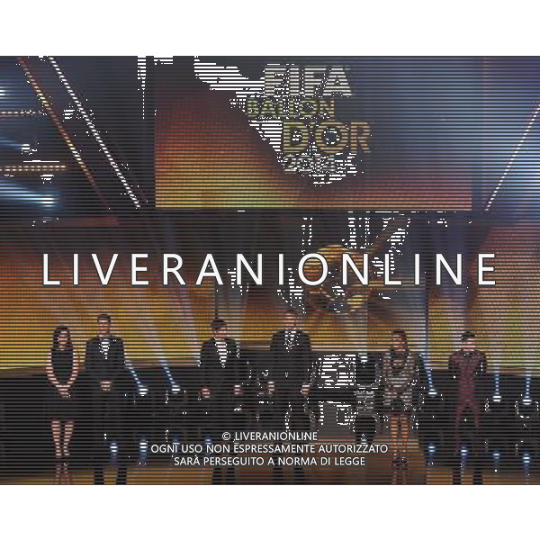 FIFA Ballon d\'Or 2014 Zurigo (Svizzera) - 12.01.2015 Nella Foto:Kessler,Neuer,Ronaldo,Wambach,Messi,Marta sul palco come finalisti /Ph.Vitez-Ag. Aldo Liverani