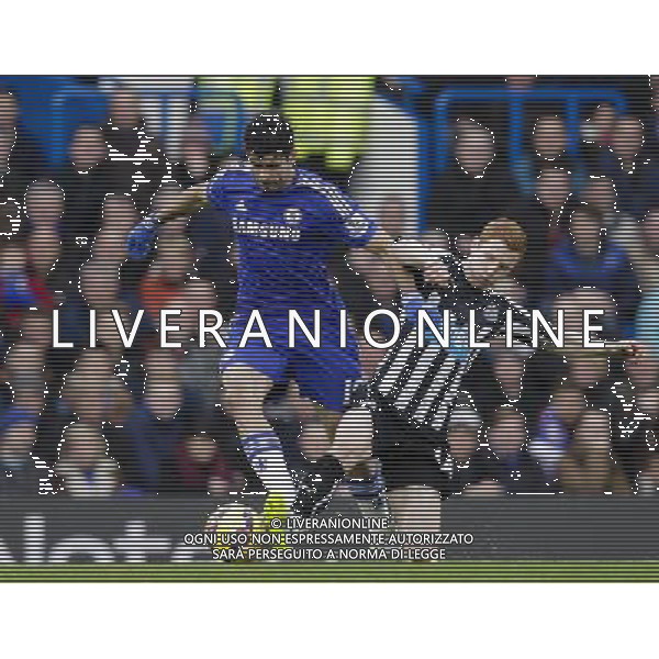 Chelsea\'s Diego Costa is tackled by Newcastle United\'s Jack Colback Photographer Craig Mercer/CameraSport Football - Barclays Premiership - Chelsea v Newcastle United - Saturday 10th January 2015 - Stamford Bridge - London © CameraSport - 43 Linden Ave. Countesthorpe. Leicester. England. LE8 5PG - Tel: +44 (0) 116 277 4147 - admin@camerasport.com - www.camerasport.com AG ALDO LIVERANI SAS ONLY ITALY