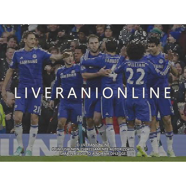 Chelsea players celebrate their opening goal Photographer Craig Mercer/CameraSport Football - Barclays Premiership - Chelsea v Newcastle United - Saturday 10th January 2015 - Stamford Bridge - London © CameraSport - 43 Linden Ave. Countesthorpe. Leicester. England. LE8 5PG - Tel: +44 (0) 116 277 4147 - admin@camerasport.com - www.camerasport.com AG ALDO LIVERANI SAS ONLY ITALY