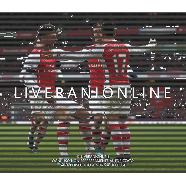 Arsenal\'s Alexis Sanchez celebrates his goal Photographer Kieran Galvin/CameraSport Football - Barclays Premiership - Arsenal v Stoke City - Sunday 11th January 2015 - Emirates Stadium - London © CameraSport - 43 Linden Ave. Countesthorpe. Leicester. England. LE8 5PG - Tel: +44 (0) 116 277 4147 - admin@camerasport.com - www.camerasport.com AG ALDO LIVERANI SAS ONLY ITALY