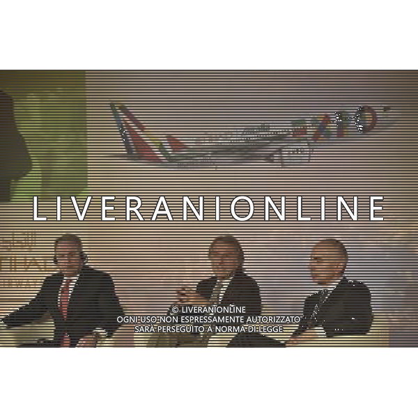 Conferenza stampa per la celebrazione del lancio della nuova Alitalia Hotel St. Regis Rome - Roma 20 gennaio 2015 nella foto: Luca Cordero di Montezemolo,Êpresidente Alitalia, Silvano Cassano, amministratore delegato di Alitalia, James Hogan, presidente e Ceo di Etihad aviation group e vice presidente di Alitalia ©Corradetti/Agenzia Aldo Liverani Sas 