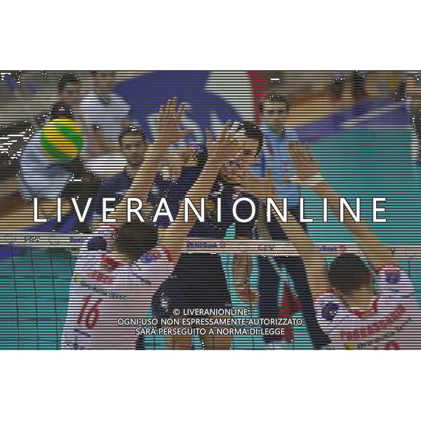 Nikola GJORGIEV / Bartosz KUREK / Marko PODRASCANIN - 20.01.2015 - Paris Volley / Treia - Ligue des Champions Photo : Dave Winter / Icon Sport AG ALDO LIVERANI SAS ONLY ITALY