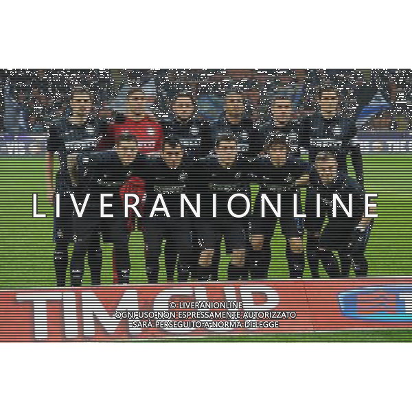 Milano 21-01-2014 TIM Cup - Coppa Italia ottavi di finale Stadio Giuseppe Meazza - San Siro Inter vs Sampdoria nella foto la formazione dell\'Inter in piedi da SX Zdravko Kuzmanovic - Juan Pablo Carrizo - Danilo D\'Ambrosio - Juan Jesus - Lukas Podolski - Marco Andreolli; in basso da SX Mauro Icardi - Gary Medel - Mateo Kovacic - Jose\' Rodolfo Dodo\' - Xherdan Shaqiri foto Roberto Garavaglia - ag. Aldo Liverani sas