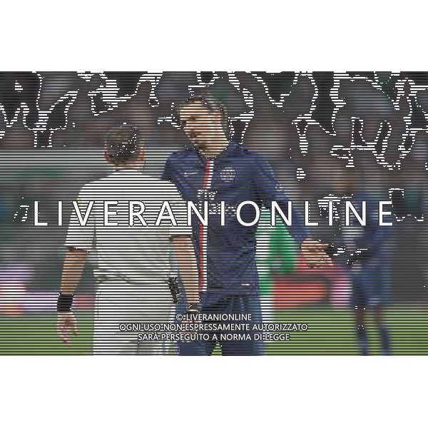 Ruddy BUQUET / Zlatan IBRAHIMOVIC - 25.01.2015 - Saint Etienne / PSG - 22eme journee de Ligue1 Photo : Jean Paul Thomas / Icon Sport AG ALDO LIVERANI SAS ONLY ITALY