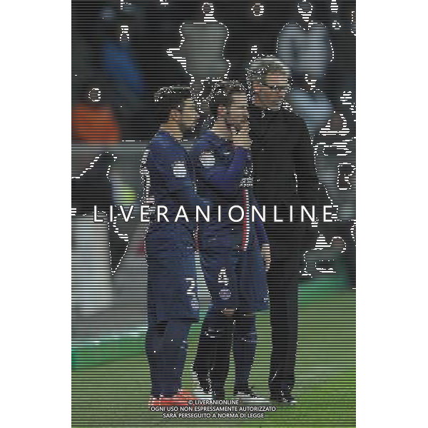 Laurent BLANC / Ezequiel LAVEZZI / Yohan CABAYE - 25.01.2015 - Saint Etienne / PSG - 22eme journee de Ligue1 Photo : Jean Paul Thomas / Icon Sport AG ALDO LIVERANI SAS ONLY ITALY