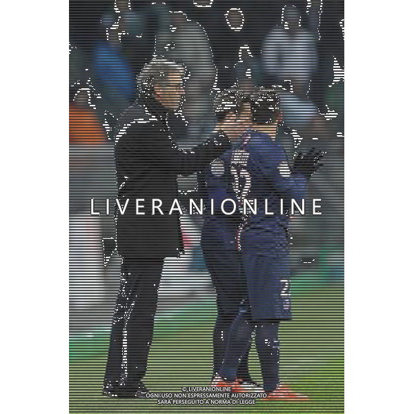 Laurent BLANC / Ezequiel LAVEZZI / Yohan CABAYE - 25.01.2015 - Saint Etienne / PSG - 22eme journee de Ligue1 Photo : Jean Paul Thomas / Icon Sport AG ALDO LIVERANI SAS ONLY ITALY
