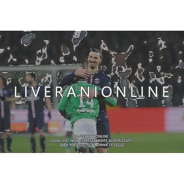 Zlatan IBRAHIMOVIC / Landry N GUEMO - 25.01.2015 - Saint Etienne / PSG - 22eme journee de Ligue1 Photo : Jean Paul Thomas / Icon Sport /Agenzia Aldo Liverani sas - ITALY ONLY - EDITORIAL USE ONLY