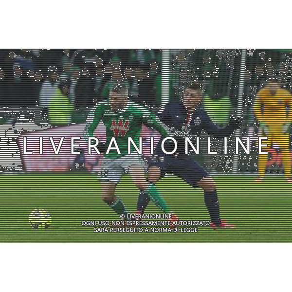Fabien LEMOINE / Marco VERRATTI - 25.01.2015 - Saint Etienne / PSG - 22eme journee de Ligue1 Photo : Jean Paul Thomas / Icon Sport /Agenzia Aldo Liverani sas - ITALY ONLY - EDITORIAL USE ONLY