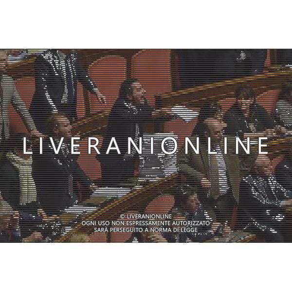 Roma - 27/01/2015 - Palazzo Madama - Discussione del disegno di legge: Disposizioni in materia di elezione della Camera dei deputati - nella foto: Proteste dei senatori del M5S durante il voto finale / Ph. Fabrizio Corradetti - Ag. Aldo Liverani Sas