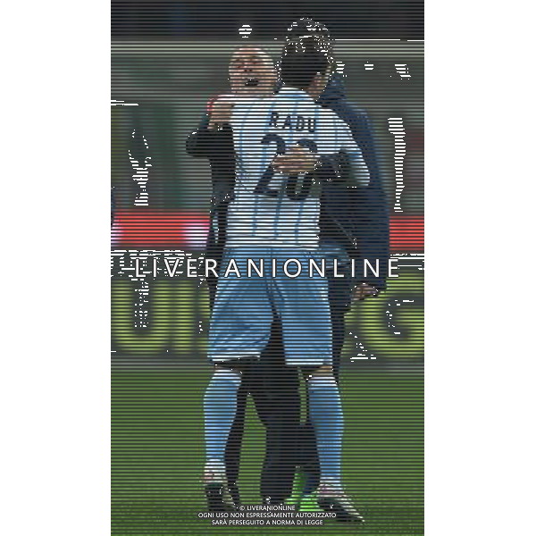 Coppa Italia TIM Cup 2014/2015 Quarti di Finale Milano - 27.01.2015 Milan-Lazio Nella Foto: esultanza di stefano pioli con radu a fine gara /Ph.Vitez-Ag. Aldo Liverani