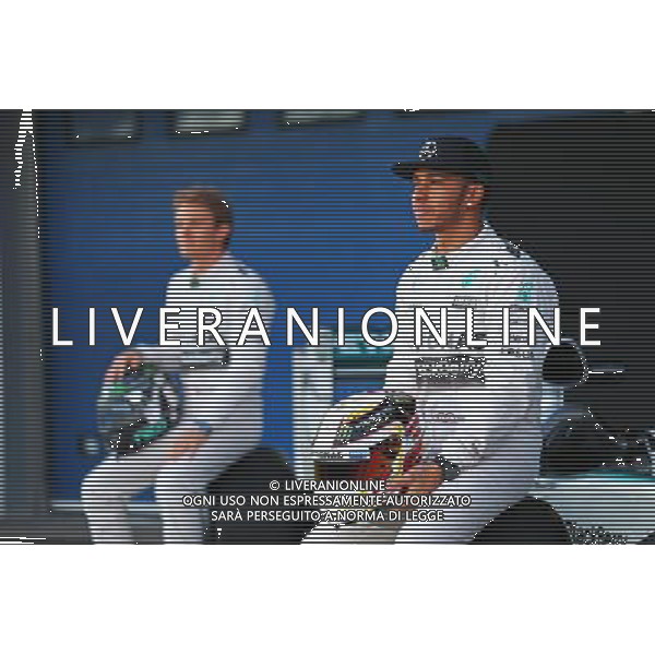 Lewis Hamilton (GBR) Mercedes AMG F1 (Right) an team mate Nico Rosberg (GER) Mercedes AMG F1 with the new Mercedes AMG F1 W06. 01.02.2015. Formula One Testing, Day One, Jerez, Spain. AG ALDO LIVERANI SAS ONLY ITALY
