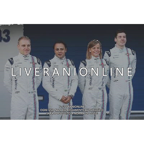 (L to R): Valtteri Bottas (FIN) Williams with Felipe Massa (BRA) Williams; Susie Wolff (GBR) Williams Development Driver; and Alex Lynn (GBR) Williams Development Driver. 01.02.2015. Formula One Testing, Day One, Jerez, Spain. AG ALDO LIVERANI SAS ONLY ITALY