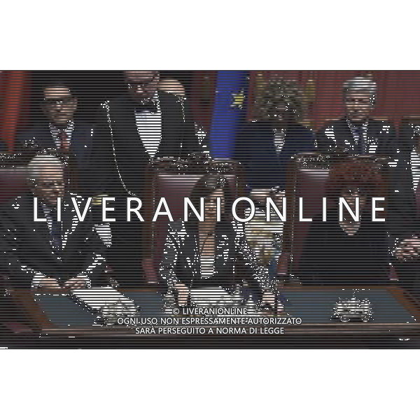 ROMA 03-02-2015 CAMERA DEI DEPUTATI IL GIURAMENTO DEL PRESIDENTE DELLA REPUBBLICA SERGIO MATTARELLA NELLA FOTO SERGIO MATTARELLA-LAURA BOLDRINI E VALERIA FEDELI FOTO FABRIZIO CORRADETTI-AG ALDO LIVERANI SAS