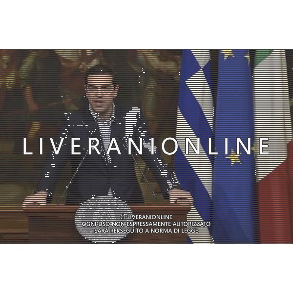 Il presidente del Consiglio italiano, Matteo Renzi, ha incontrato il nuovo primo ministro greco, Alexis Tsipras, a palazzo Chigi a Roma 03 febbraio 2015 ©Corradetti/Agenzia Aldo Liverani Sas