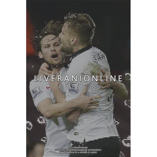 Manchester United\'s Daley Blind (left) celebrates scoring his sides equalising goal to make the score 1-1, with Manchester United\'s Luke Shaw Photographer Craig Mercer/CameraSport Football - Barclays Premiership - West Ham United v Manchester United - Sunday 8th February 2015 - Boleyn Ground - London © CameraSport - 43 Linden Ave. Countesthorpe. Leicester. England. LE8 5PG - Tel: +44 (0) 116 277 4147 - admin@camerasport.com - www.camerasport.com /Agenzia Aldo Liverani Sas - ITALY ONLY - EDITORIAL USE ONLY