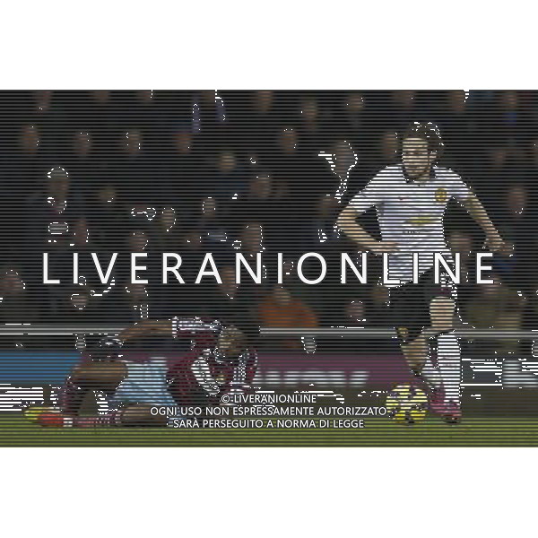 Manchester United\'s Daley Blind in action during todays match Photographer Craig Mercer/CameraSport Football - Barclays Premiership - West Ham United v Manchester United - Sunday 8th February 2015 - Boleyn Ground - London © CameraSport - 43 Linden Ave. Countesthorpe. Leicester. England. LE8 5PG - Tel: +44 (0) 116 277 4147 - admin@camerasport.com - www.camerasport.com /Agenzia Aldo Liverani Sas - ITALY ONLY - EDITORIAL USE ONLY