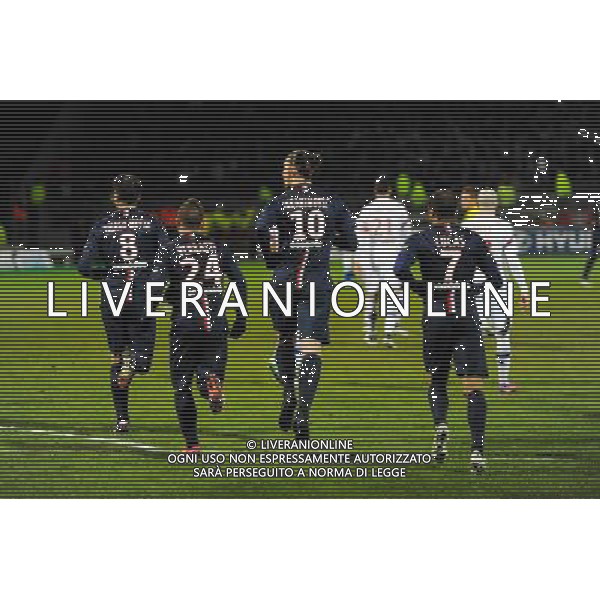 JOIE DE Thiago MOTTA / Marco VERRATTI / Zlatan IBRAHIMOVIC / LUCAS - 08.02.2015 - Lyon / Paris Saint Germain - 24eme journee de Ligue 1 Photo : Jean Paul Thomas / Icon Sport AG ALDO LIVERANI SAS ONLY ITALY
